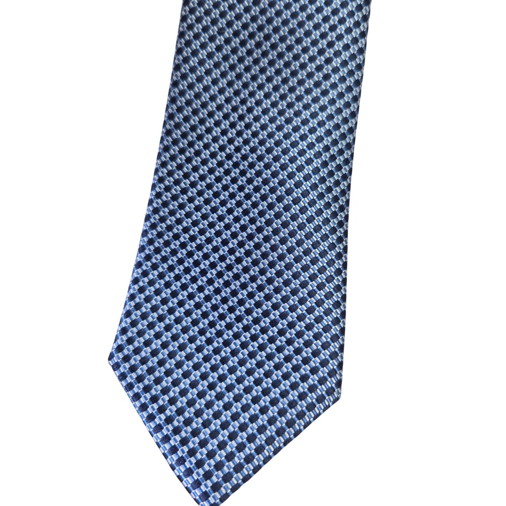 Jos. A. Bank Traveler Blue White Checkered Silk Necktie Stain Resistant Mens Tie